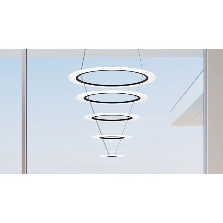 Arctic Rings 5 - Light Acrylic Dimmable LED Tiered Chandelier