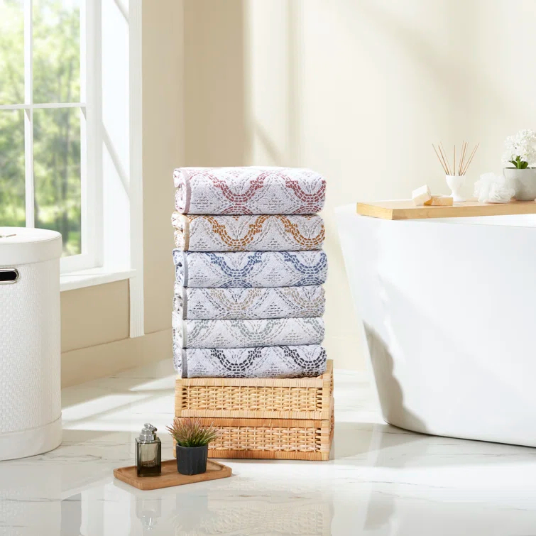 Modern Threads Modern Threads Capri 6-Piece Reversible Yarn Dyed Jacquard Towel Set - Bath Towels, Hand Towels, & Washcloths - Super Absorbent & Quick Dry