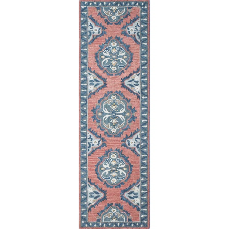 Vintage Glory Hand Hooked Wool Rug in Blue/Faded Red/Cream