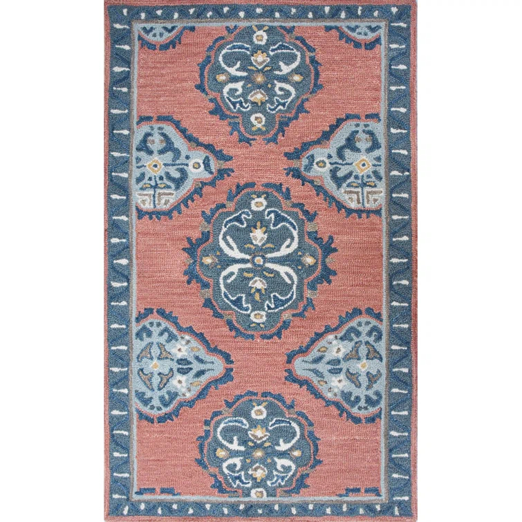 Vintage Glory Hand Hooked Wool Rug in Blue/Faded Red/Cream