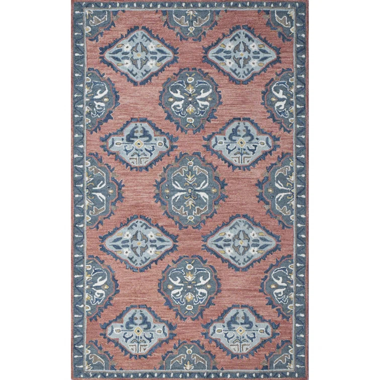 Vintage Glory Hand Hooked Wool Rug in Blue/Faded Red/Cream
