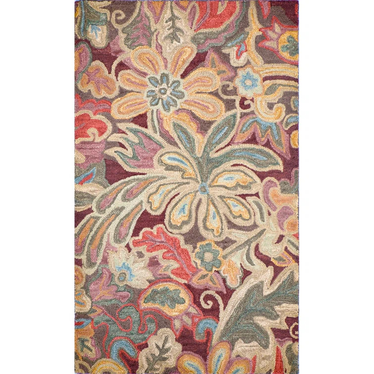 Florals Floral Tapestry Handmade Hand Tufted Wool Spice Rug