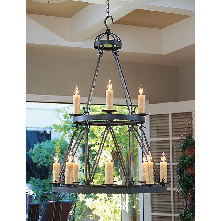Lakeshore 12 - Light Dimmable Wagon Wheel Chandelier
