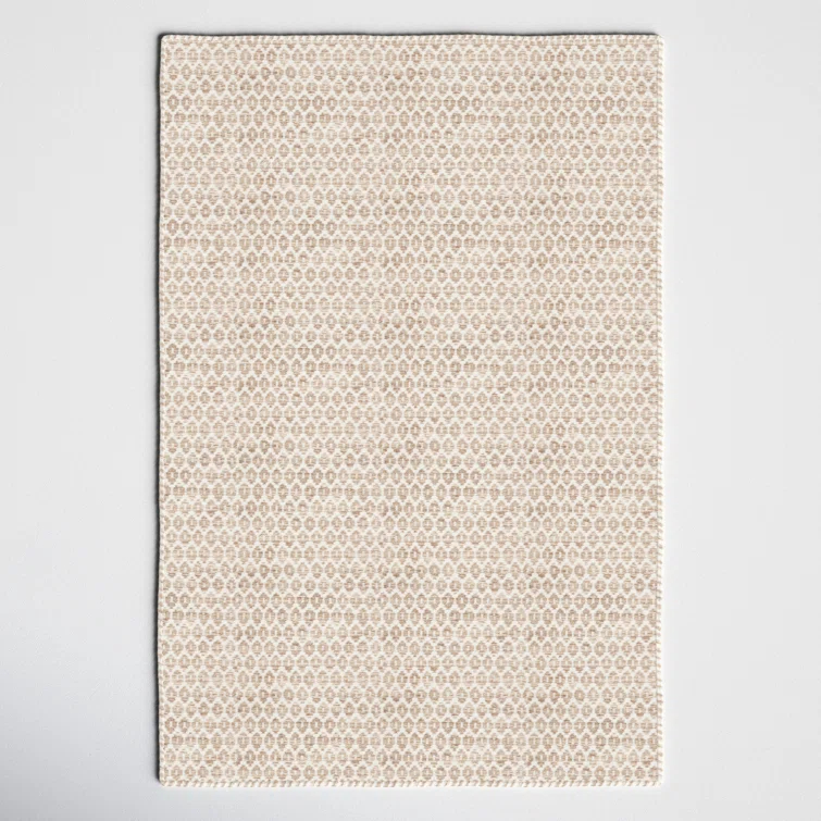 Midford Geometric Hand-Woven Flatweave Wool Beige Area Rug