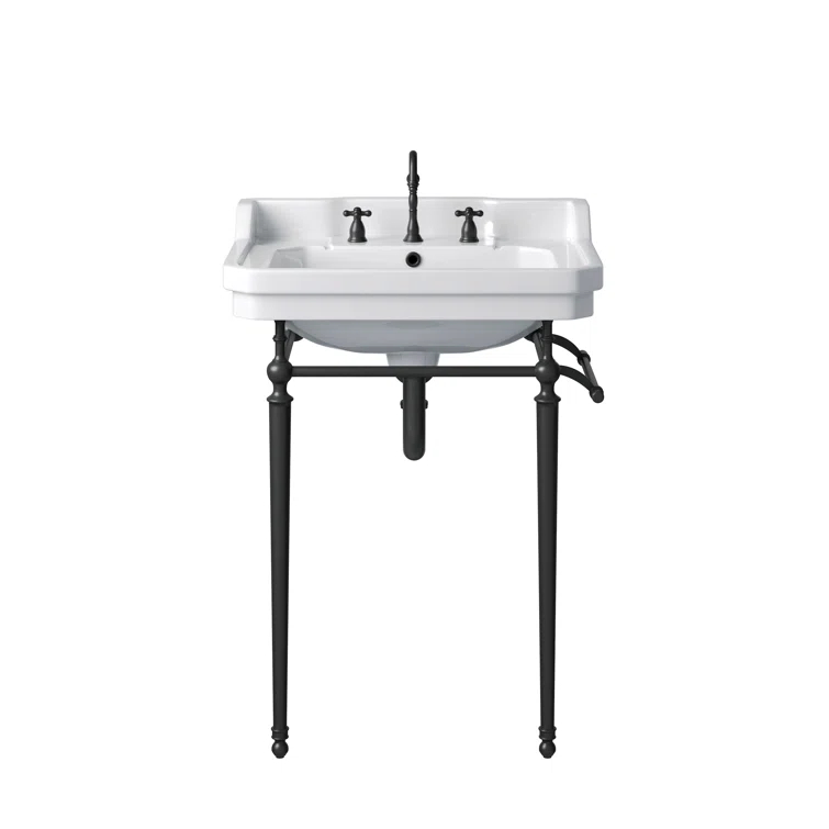 Wellington 24'' Matte Black Porcelain Console Sink with Towel Rack
