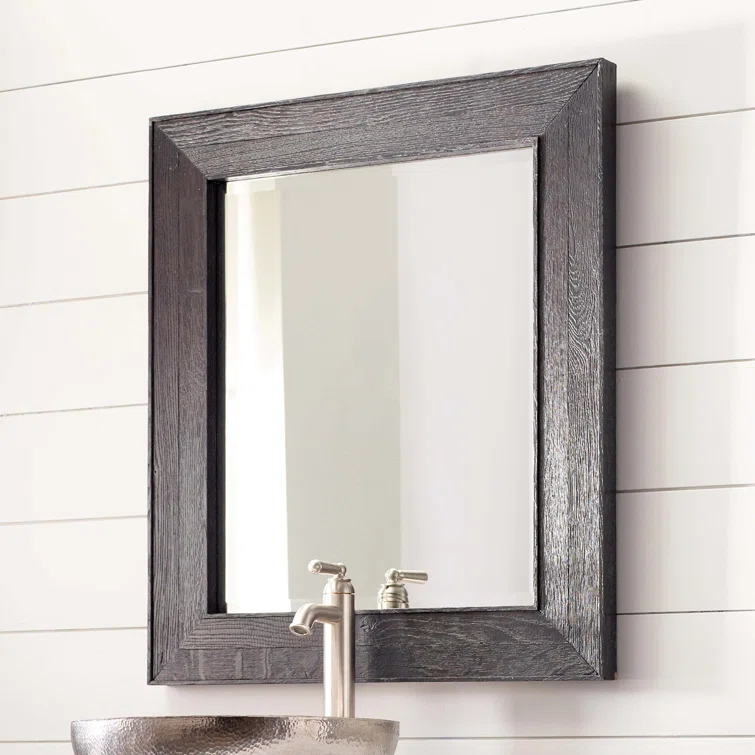 Vintner's Rustic Beveled Oak Bathroom Mirror