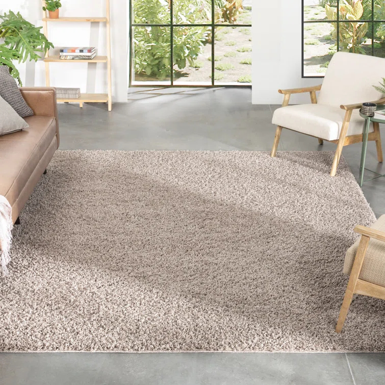 Well Woven Emerson Modern Solid Beige/Grey Textured Shag Rug