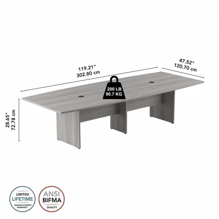 BBF 120W x 48D Boat Shaped Conference Table with Wood Base