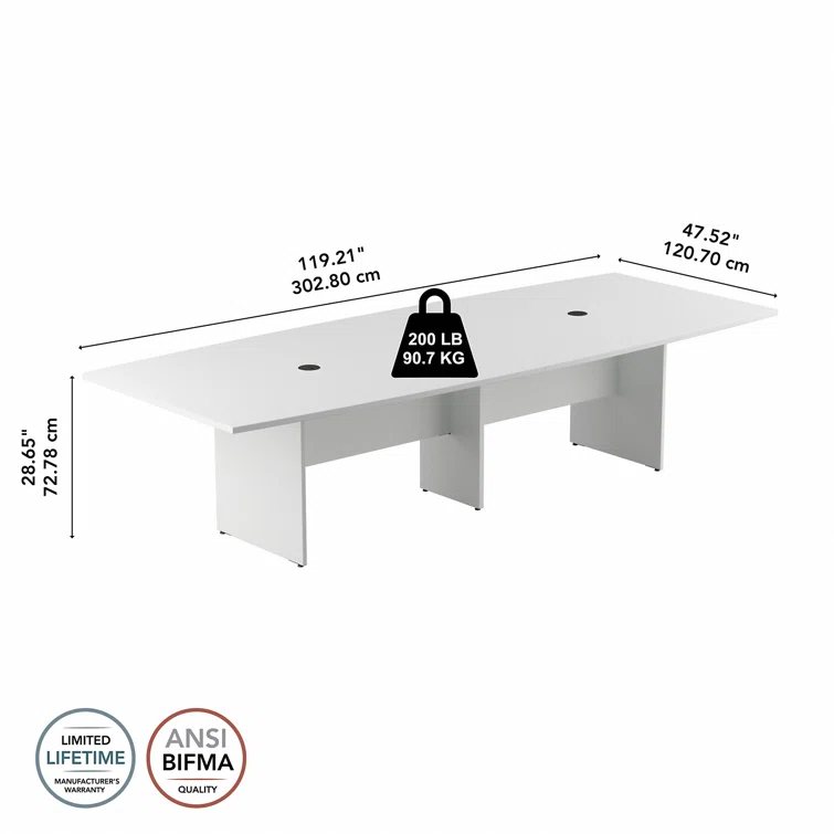 BBF 120W x 48D Boat Shaped Conference Table with Wood Base