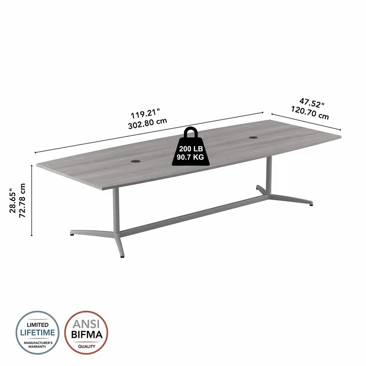 120W x 48D Boat Shaped Conference Table with Metal Base