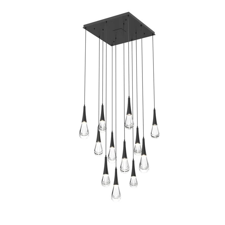 Ethereal Raindrop 12-Light Matte Black LED Pendant Chandelier