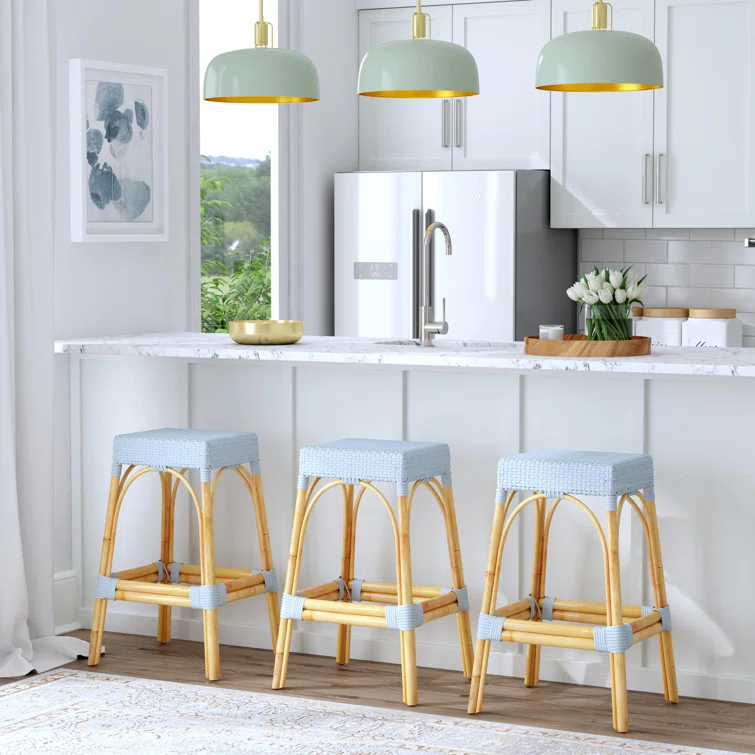 Butler Specialty Company Robias Rectangular Rattan 30" Bar Stool - Baby Blue