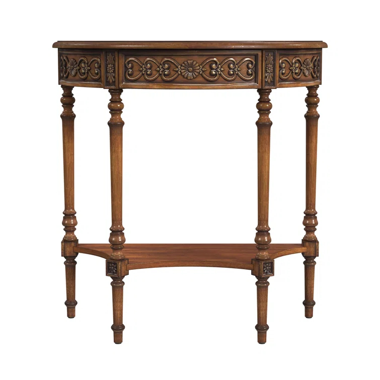 Danelle Light Cherry Wood Demilune Console Table with Storage