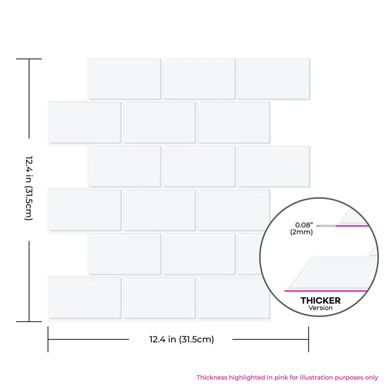 12" x 12" PVC Peel & Stick Thicker Subway Tile