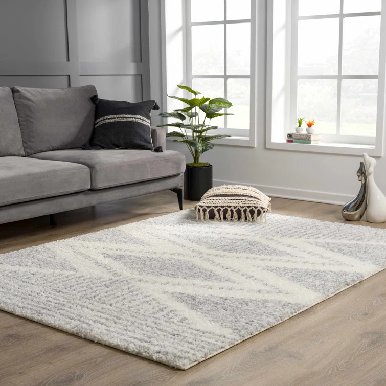 Gala Southwestern Shaggy Plush Grey/Beige/Cream Area Rug