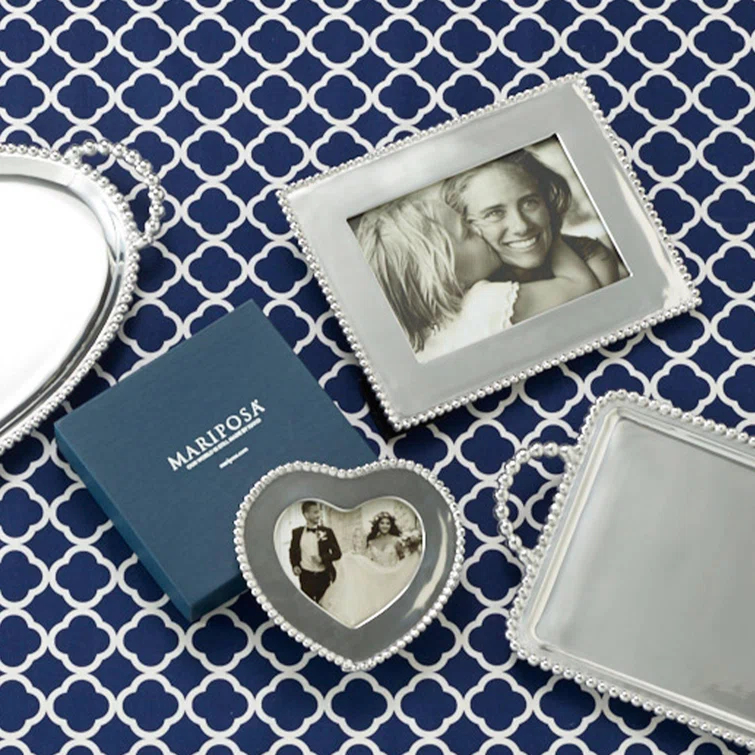 Beaded Silver Metal Beaded Picture Frame