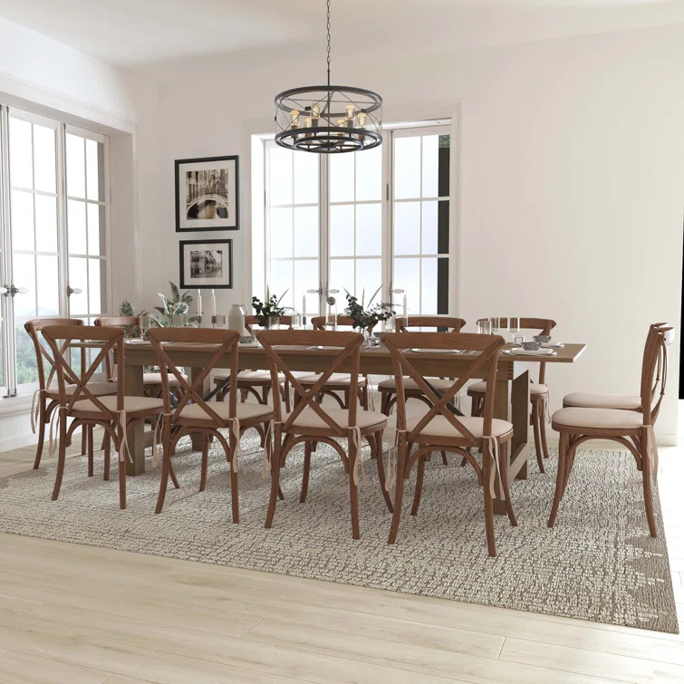 Montana 9' x 40" Folding Farmhouse Dining Table with 12 Cross Back Chairs