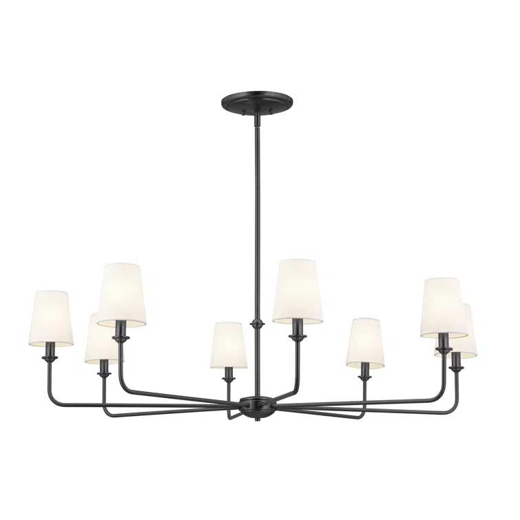 Classic 8 Light Chandelier with White Linen Shades