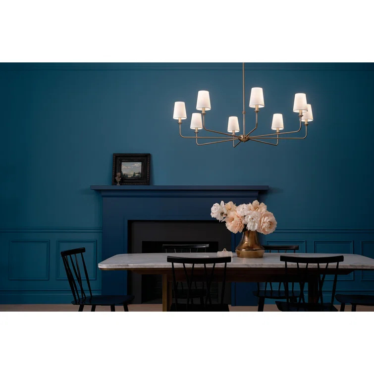 Classic 8 Light Chandelier with White Linen Shades