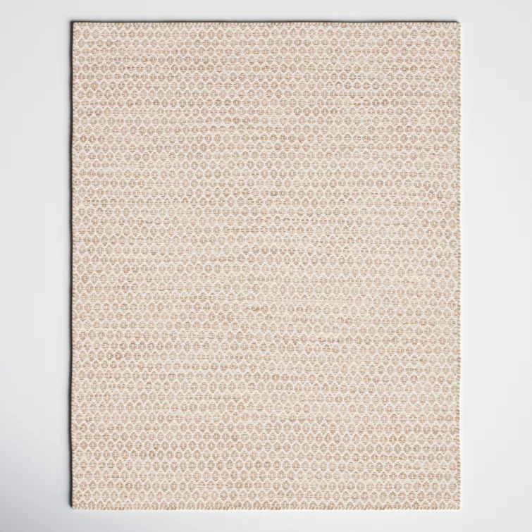 Midford Geometric Hand-Woven Flatweave Wool Beige Area Rug