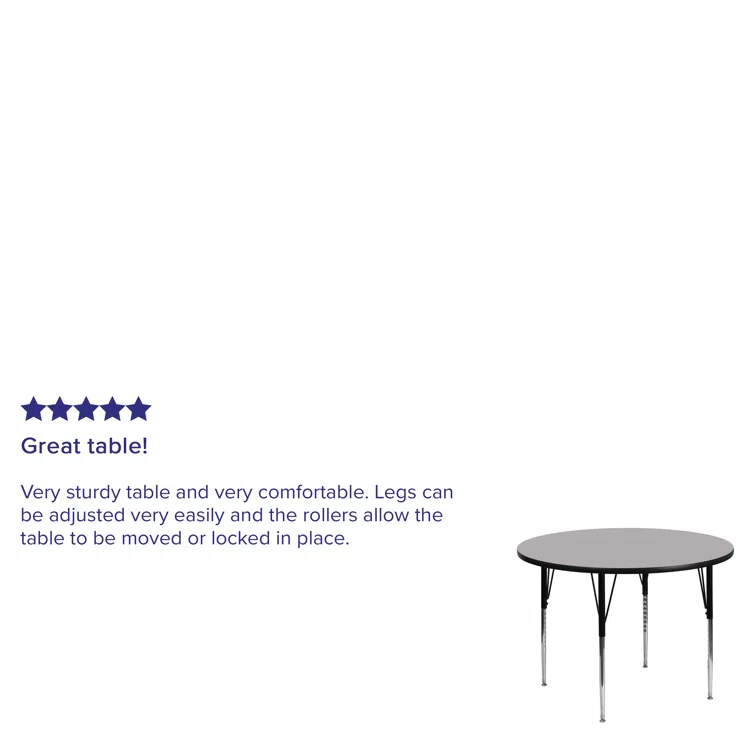 Flash Furniture 42'' Round Grey Thermal Laminate Activity Table - Standard Height Adjustable Legs