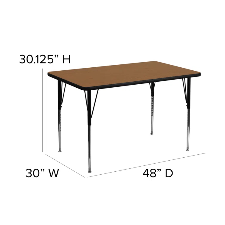 Goddard 24''W x 48''L Rectangular HP Laminate Activity Table - Adjustable Legs