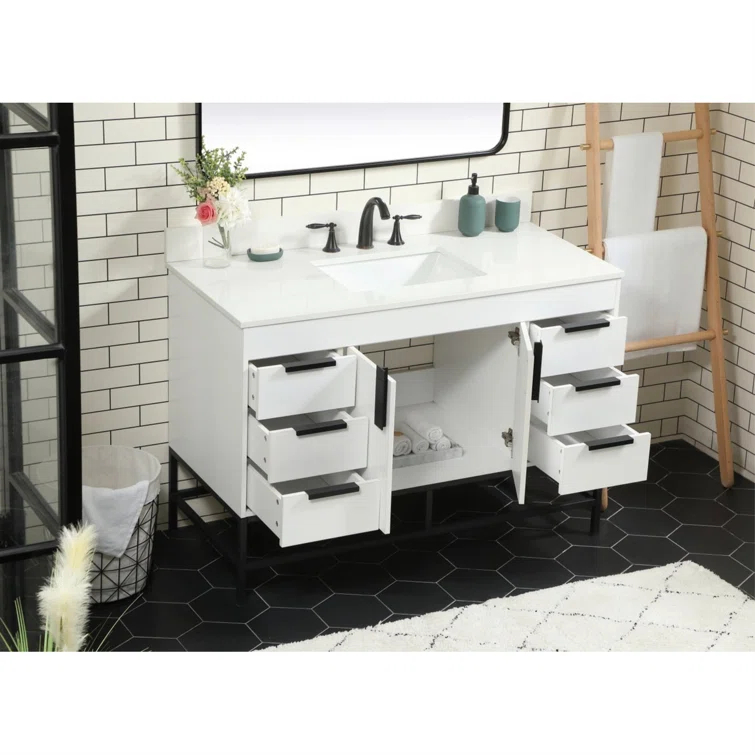 Alizabeth 48'' Single Bathroom Vanity with Engineered Marble Top