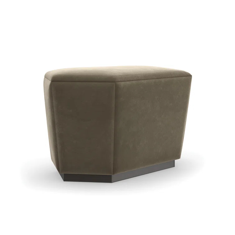 Dark Brown Mohair Upholstered Faceted Storage Ottoman
