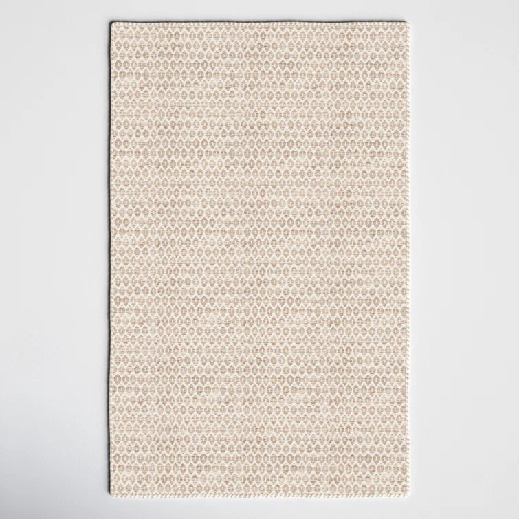 Midford Geometric Hand-Woven Flatweave Wool Beige Area Rug