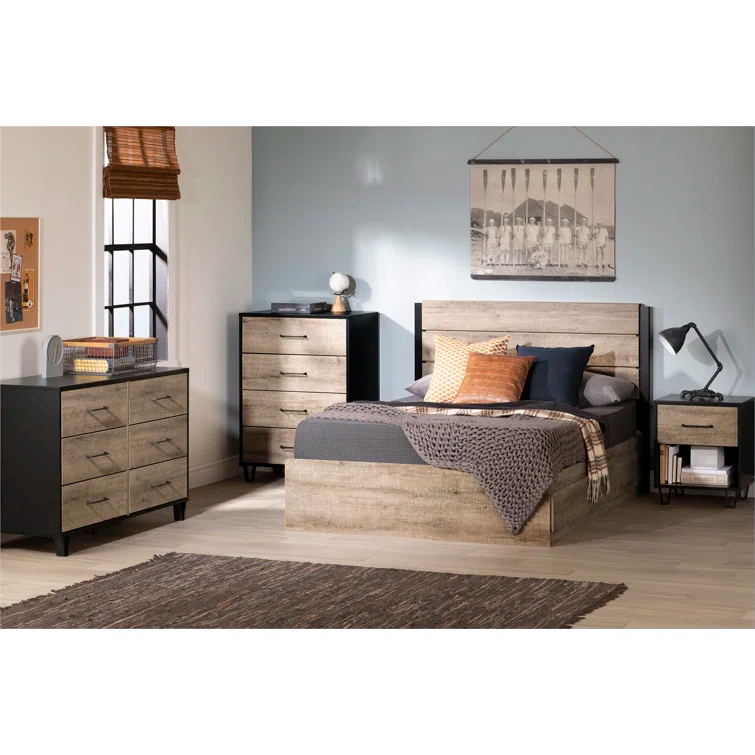Arlen 1-Drawer Nightstand Weathered Oak and Matte Black