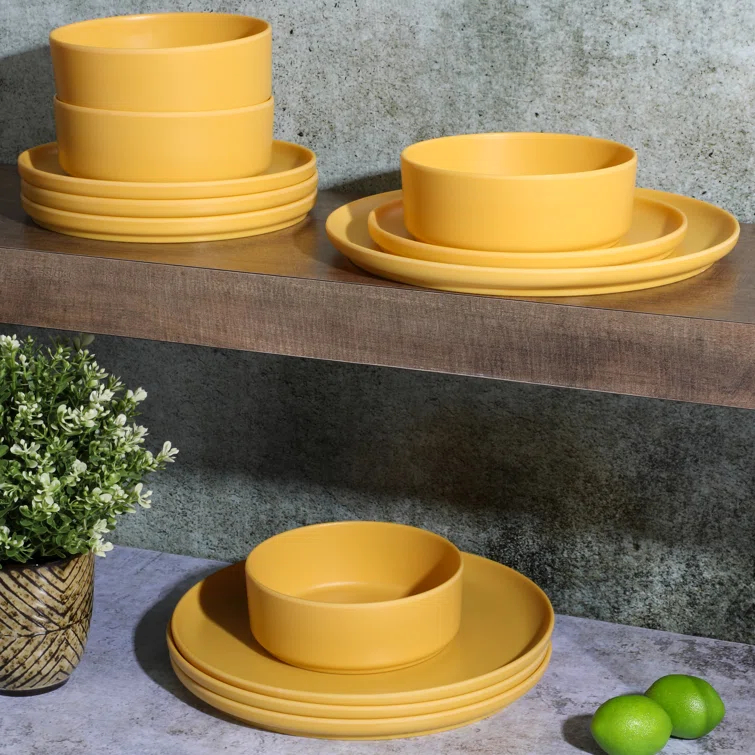 Gibson Home Canyon Crest 12-Piece Stackable Matte Melamine Dinnerware Set