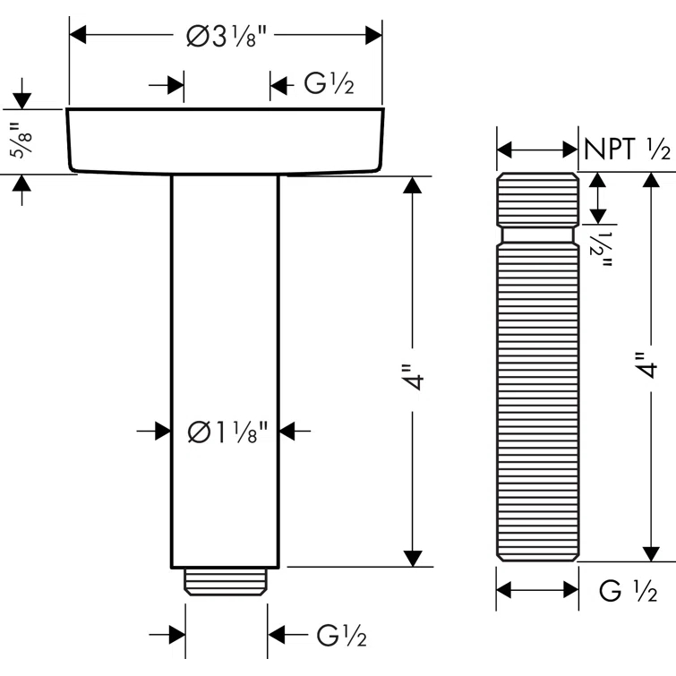 Raindance E Extension Pipe for Ceiling Mount Replacement 3.125" Coordinating Shower Arm