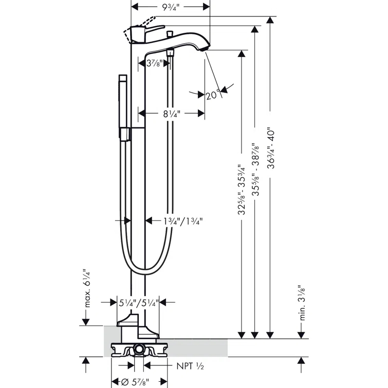 Metropol Classic Single Handle Floor Mounted Freestanding Tub Filler Trim with Hand Shower