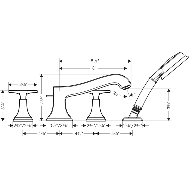 Hansgrohe Metropol Classic 4-Hole Roman Tub Set Trim with 1.8 GPM Handshower Trim Set Only