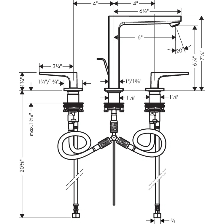 Metropol Low Flow Water Saving Widespread Faucet with Drain Assembly