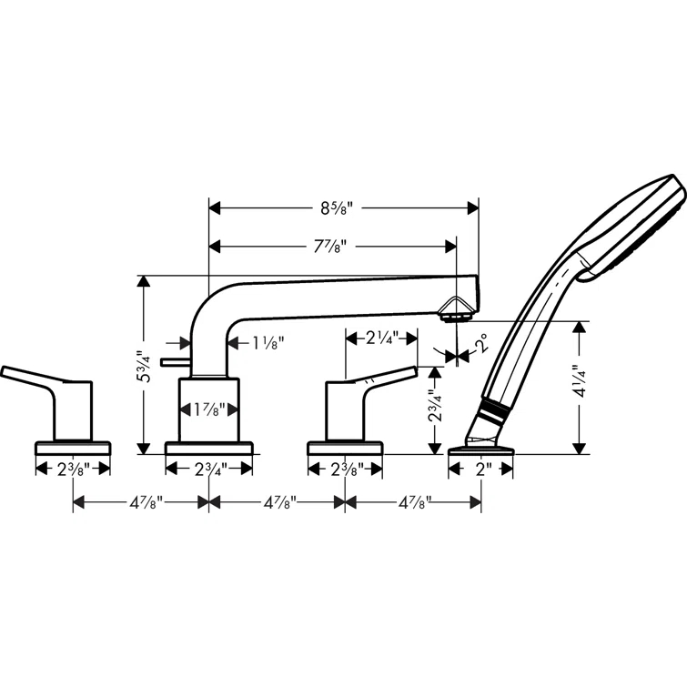 Talis S Double Handle Deck Mounted Roman Tub Faucet Trim with Diverter and Handshower
