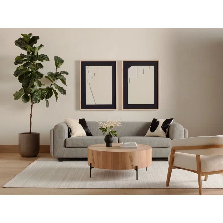 Light Oak and Gunmetal Round Coffee Table