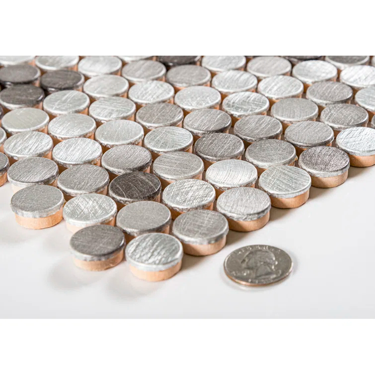 Orb 3/4" Metal Penny Round Mosaic Tile Shower Wall, Kitchen Backsplash and Wall Tile