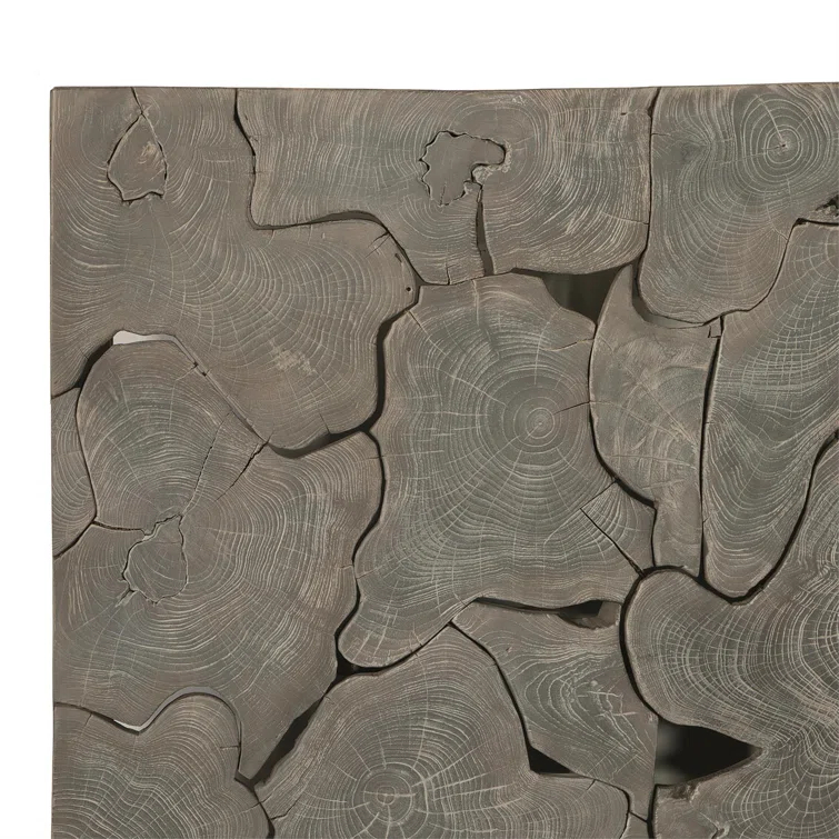 Gray King Upholstered Bed with Teak Panel Headboard