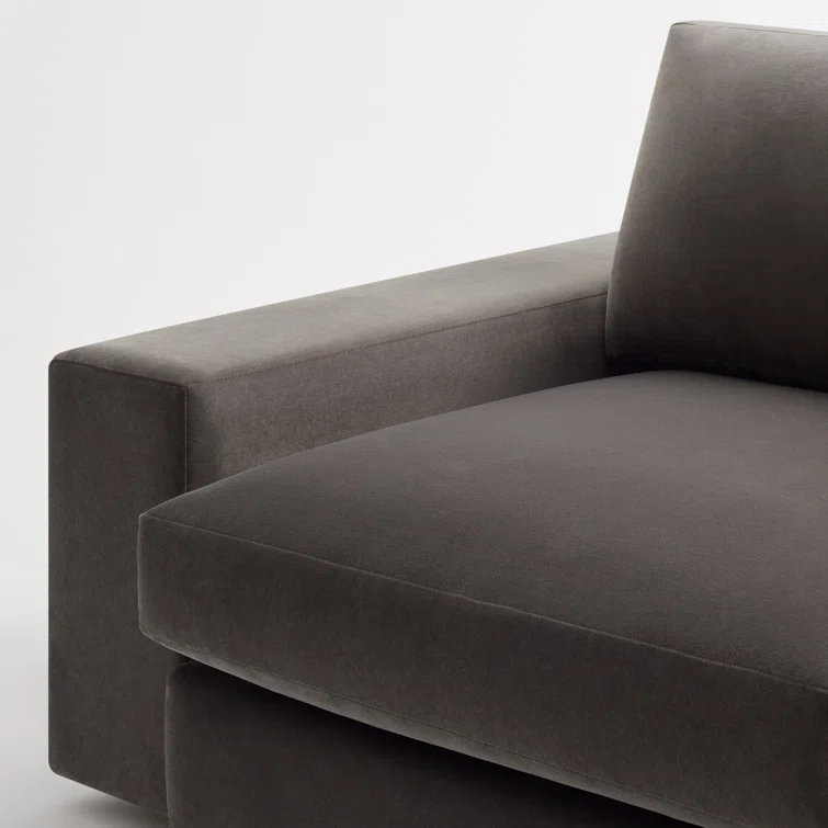 Kelso Blue Velvet L-Shaped Sofa with Removable Cushions and Wood Accents