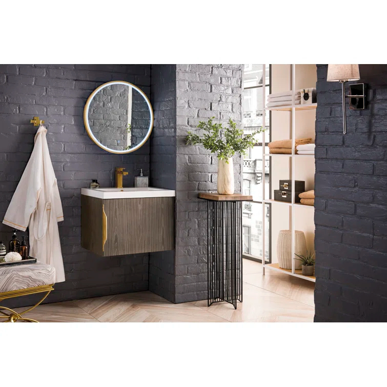 Ash Gray Engineered Wood Wall-Mount Vanity with Mineral Composite Top