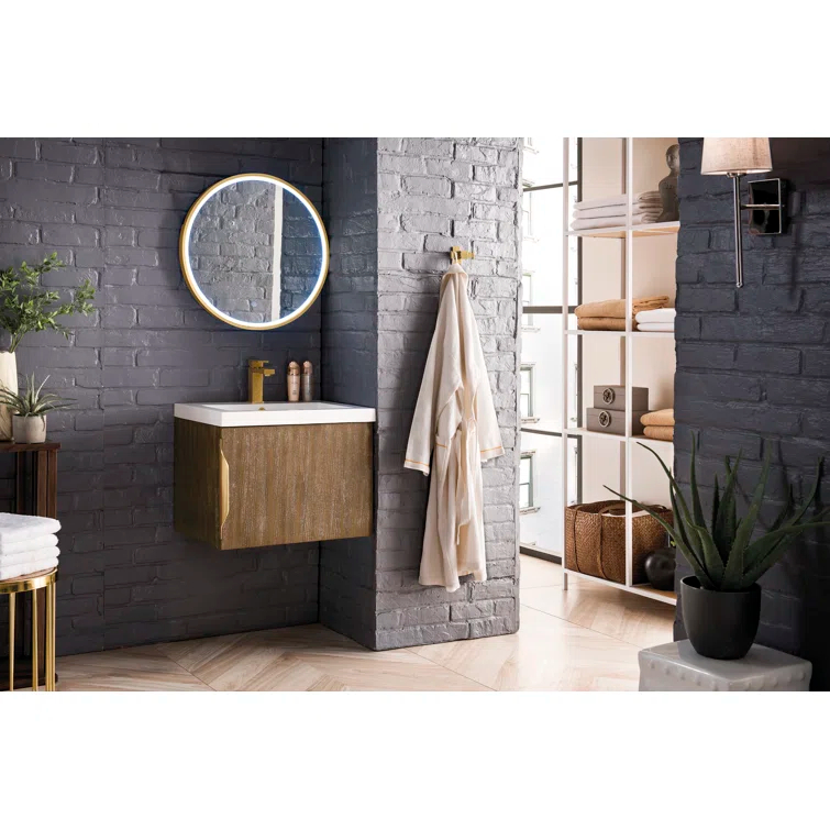 Latte Oak 24'' Wall-Mount Vanity with White Composite Top