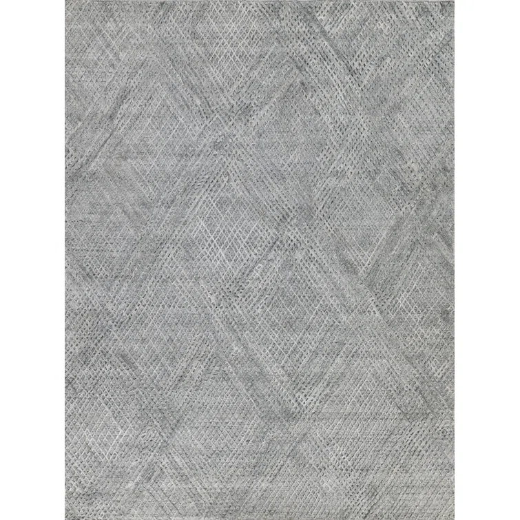 Rectangle Crescendo Hand Loomed Synthetics Area Rug in Silver