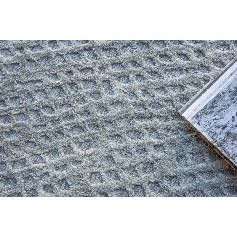 Rectangle Crescendo Hand Loomed Synthetics Area Rug in Silver