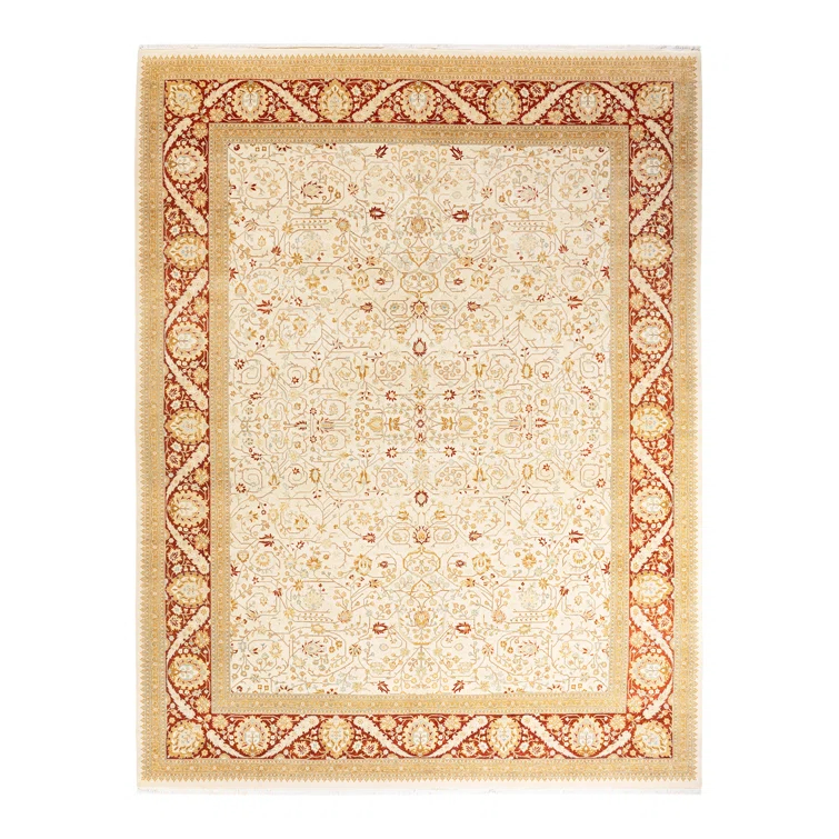 Ivory Hand-Knotted Wool Rectangular 8' x 10' Area Rug