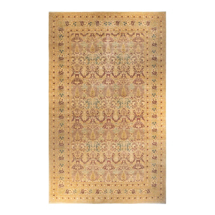 Mogul Ivory Hand-Knotted Wool Oriental Area Rug 12'x20'