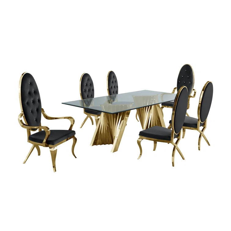 - Person Glass Top Double Pedestal Dining Set