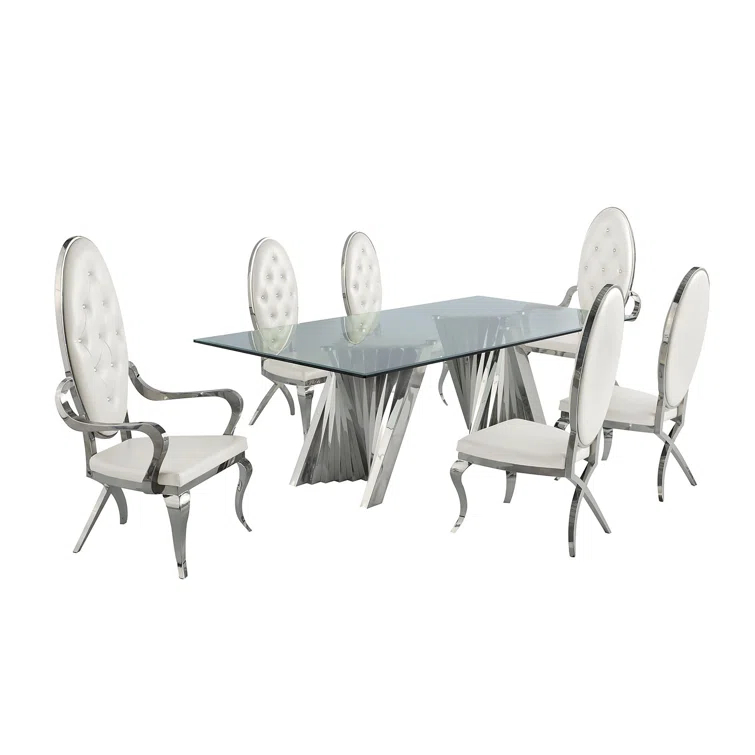 - Person Glass Top Double Pedestal Dining Set