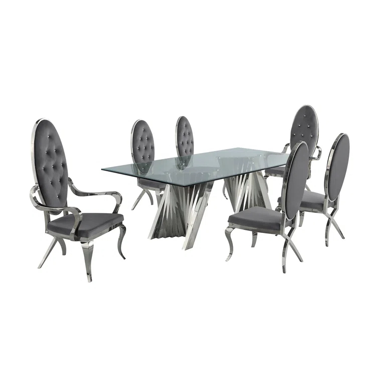 - Person Glass Top Double Pedestal Dining Set