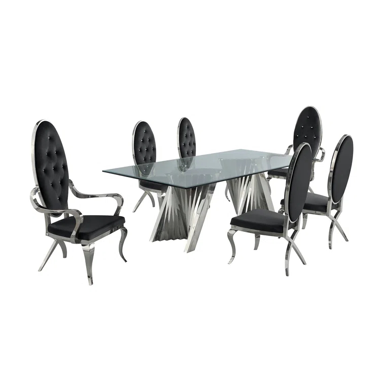 - Person Glass Top Double Pedestal Dining Set